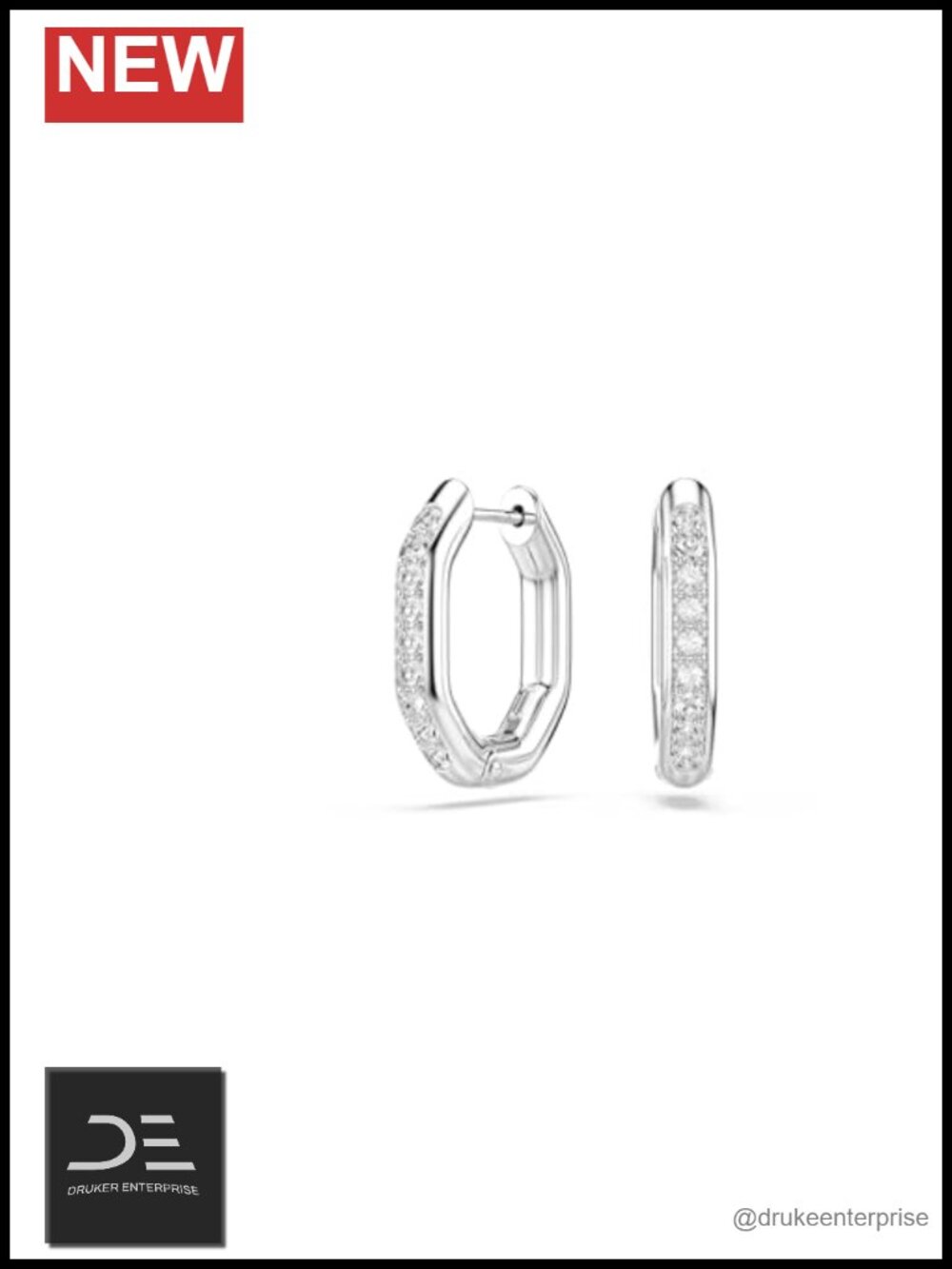 Swarovski Crystal Geometric Hoop Earrings Rhodium Finish Octagon